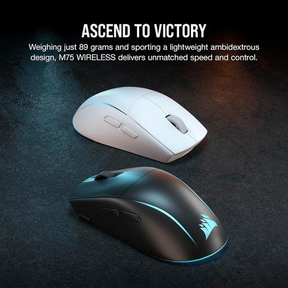Corsair M75 Wireless RGB Lightweight FPS Gaming Mouse – 26,000 DPI – Swappable Side Buttons – Icue Compatible – PC – Black