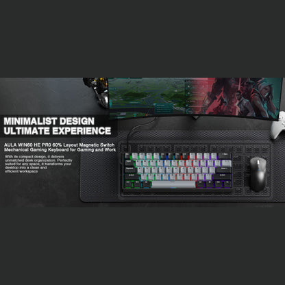 WIN60 HE 61-Key Wired Hall Effect Magnetic 60% Gaming Keyboard, RGB, Instant Commands, 60% Compact Design, Near-Zero Delay, Custom Actuation, Rapid Response - Grey/Black