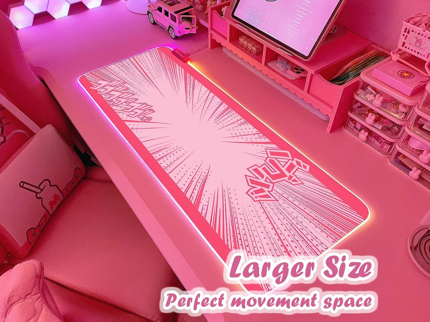 Pink RGB Gaming Mouse Pad 31.5X12 Inch PC XL Large Extended Glowing Led Light up Desk Pad Non-Slip Rubber Base Computer Cute Mousepad Mat Desk Accessories Gaming Setup 41-2393-1