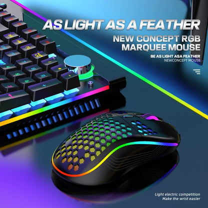 2.4G Wireless Gaming Mouse RGB Lighting Charging Mouse with Adjustable DPI Ergonomic Honeycomb Design for Desktop Laptop