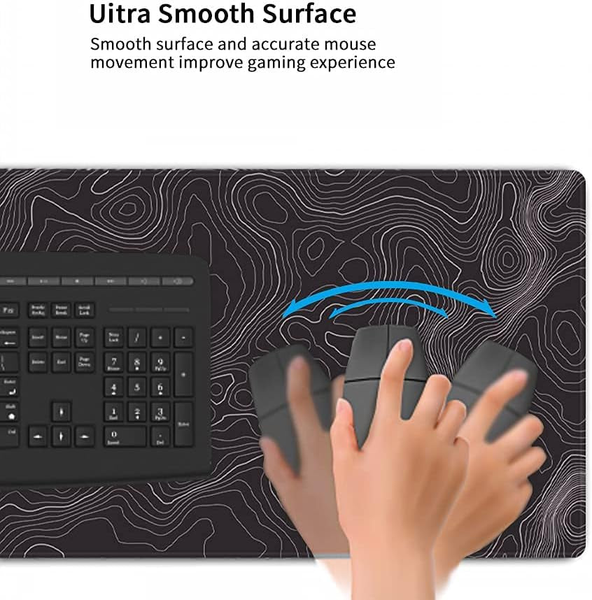 Black Topographic Desk Mat, Large Gaming Mouse Pad 35.4X15.7In