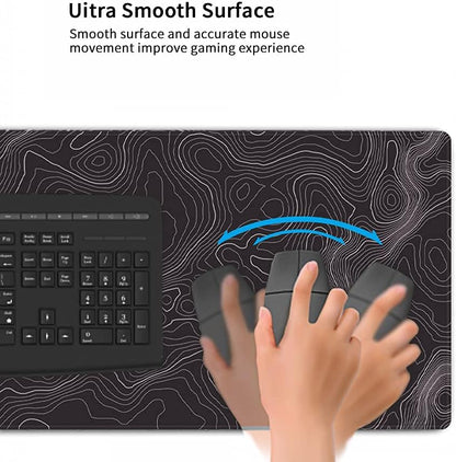 Black Topographic Desk Mat, Large Gaming Mouse Pad 35.4X15.7In