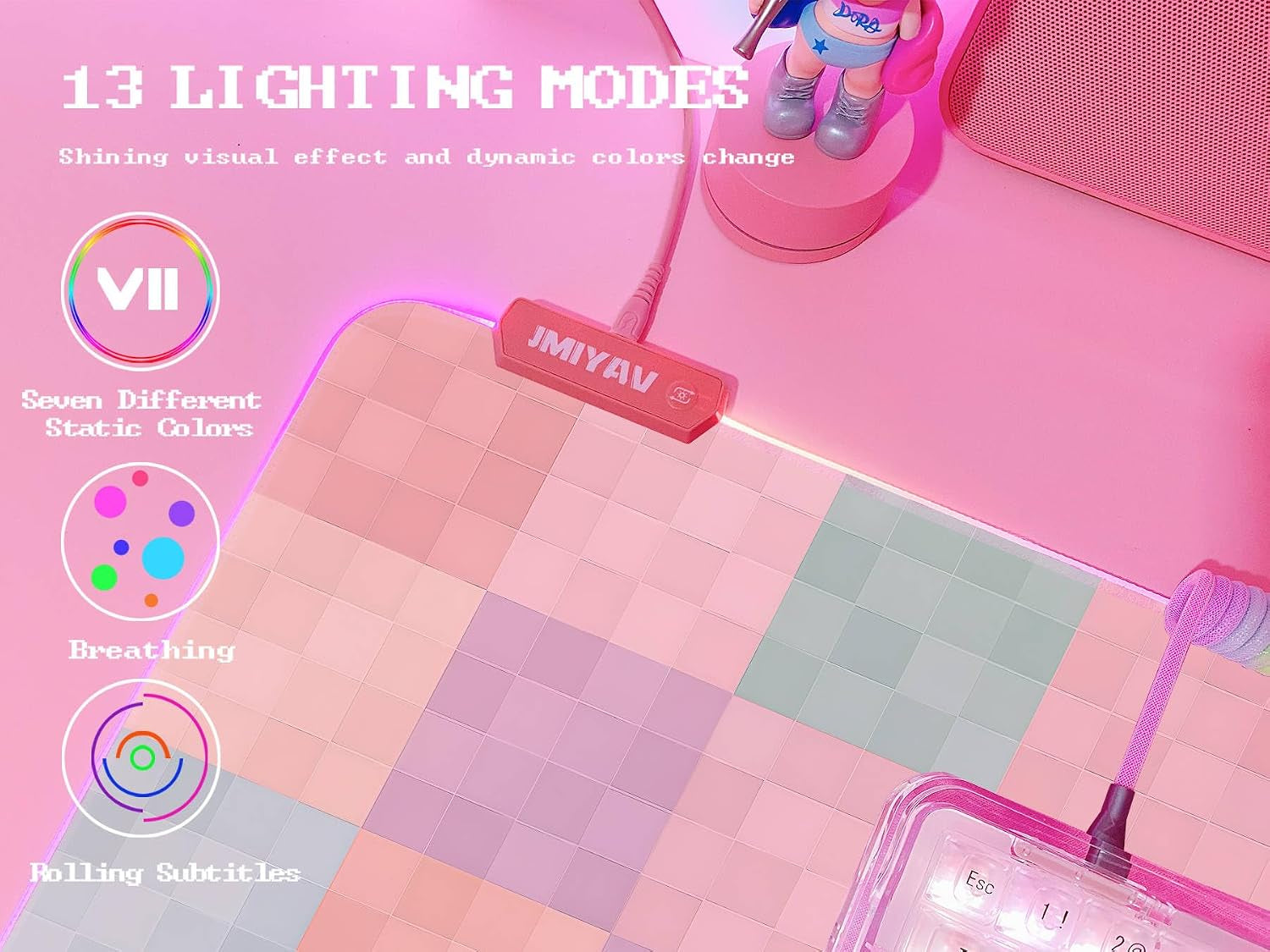 Pink RGB Gaming Mouse Pad 31.5X12 Inch PC XL Large Extended Glowing Led Light up Desk Pad Non-Slip Rubber Base Computer Cute Mousepad Mat Desk Accessories Gaming Setup 62