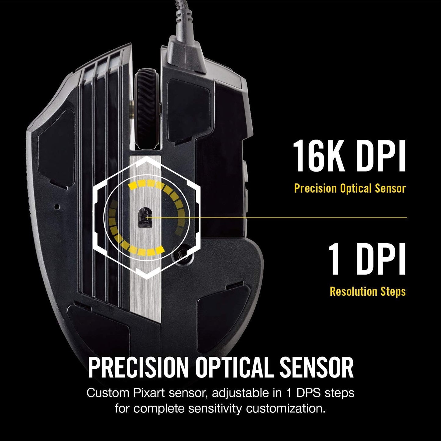 Corsair Scimitar Pro RGB Optical MMO Gaming Mouse (16,000 DPI Optical Sensor, 12 Programmable Side Buttons, 4-Zone RGB Multicolour Lighting, On-Board Storage) - Black