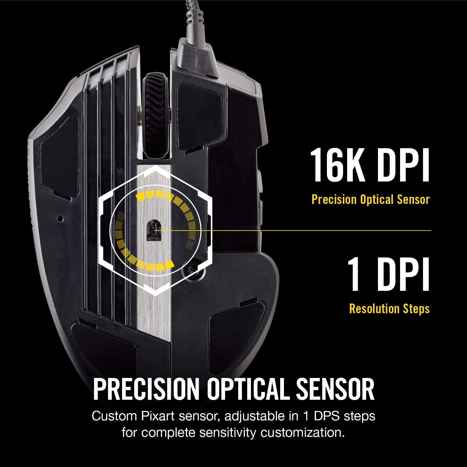 Corsair Scimitar Pro RGB Optical MMO Gaming Mouse (16,000 DPI Optical Sensor, 12 Programmable Side Buttons, 4-Zone RGB Multicolour Lighting, On-Board Storage) - Black