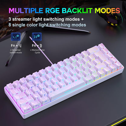 65% Wired Gaming Keyboard, 68 Keys RGB (Contour-Line, White)