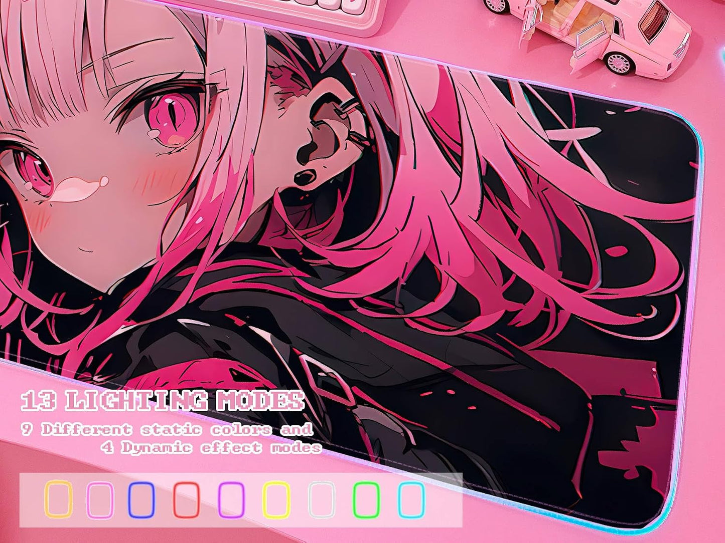 Pink RGB Gaming Mouse Pad 31.5X12 Inch PC XL Large Extended Glowing Led Light up Desk Pad Non-Slip Rubber Base Computer Cute Mousepad Mat Desk Accessories Gaming Setup Sweet Girl