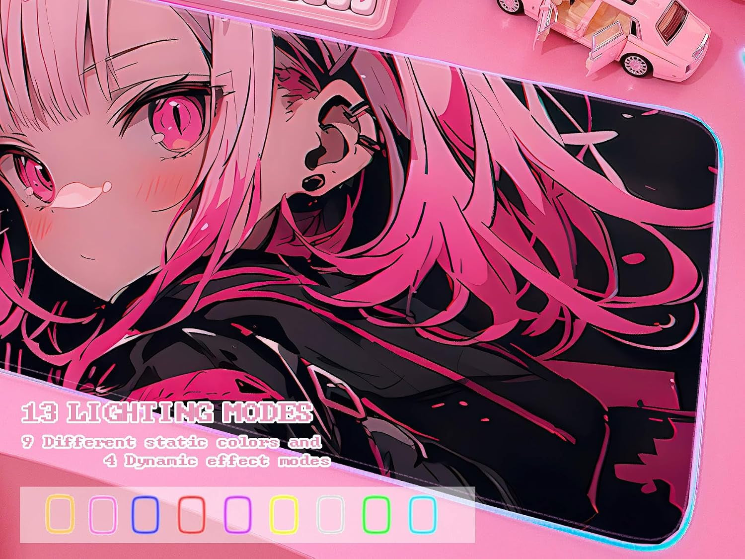 Pink RGB Gaming Mouse Pad 31.5X12 Inch PC XL Large Extended Glowing Led Light up Desk Pad Non-Slip Rubber Base Computer Cute Mousepad Mat Desk Accessories Gaming Setup Sweet Girl