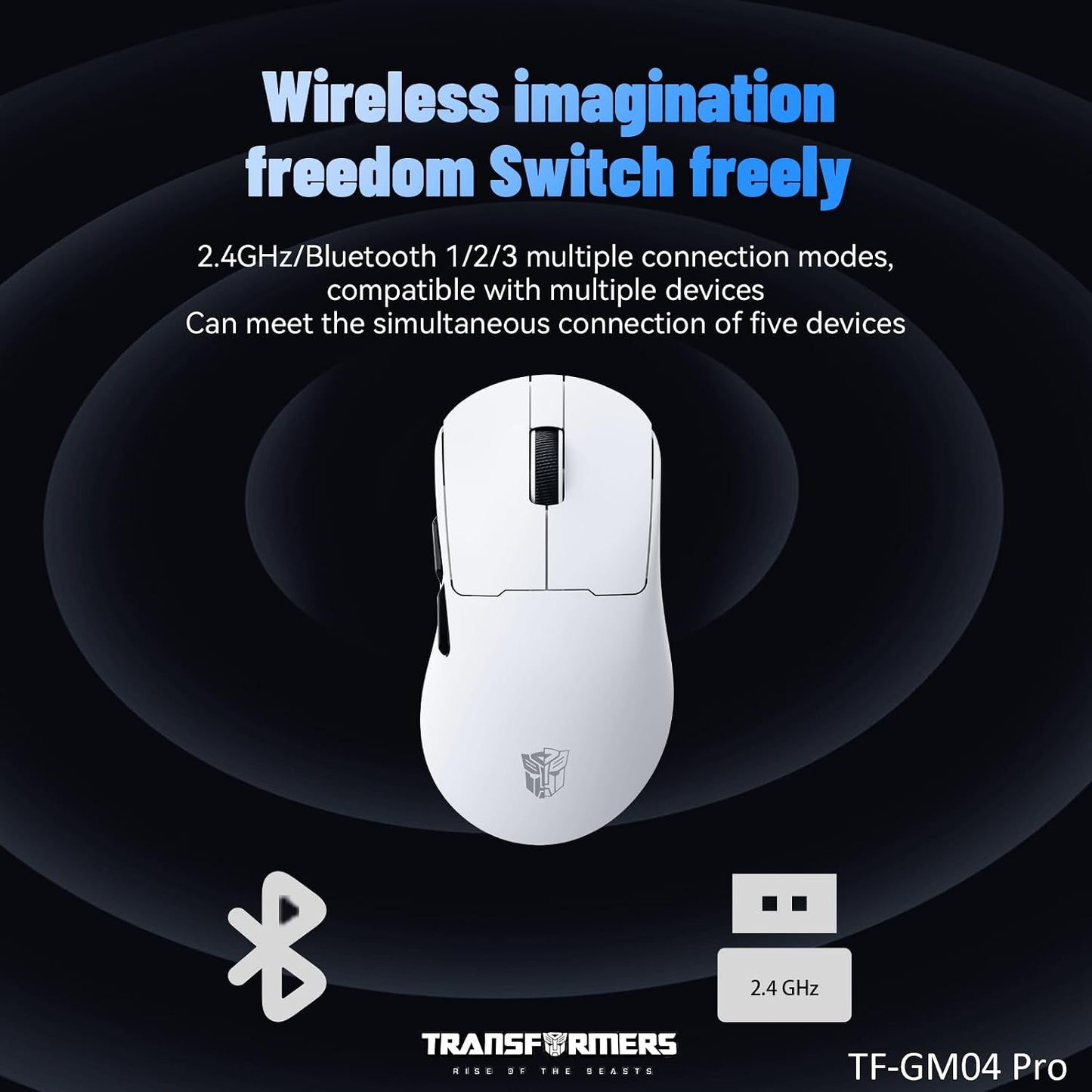 Gaming Mouse GM04 Pro, Wireless Gaming Mouse Tri-Mode Bluetooth/2.4G/Wired, 53G Ultra-Light, 24,000 DPI PAW3311 Sensor, RGB, 1000Hz, Rechargeable PC Gaming Mouse (White)