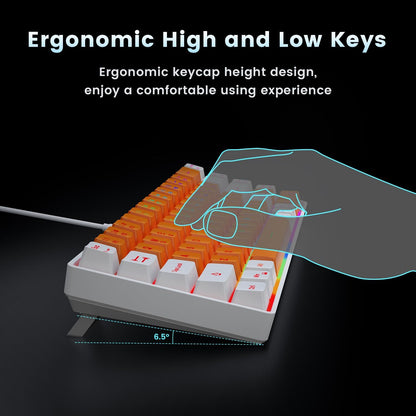 65% Gaming Keyboard, LED Backlit Mini Wired Keyboard, Ultra-Compact Anti-Ghosting No-Conflict 68 Keys Membrane Gaming Wired Keyboard for PC Laptop Windows Gamer(Orange-White)