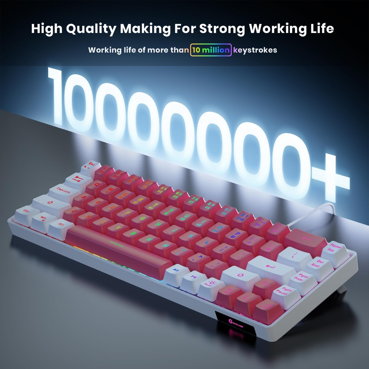 65% Gaming Keyboard, LED Backlit Mini Wired Keyboard, Ultra-Compact Anti-Ghosting No-Conflict 68 Keys Membrane Gaming Wired Keyboard for PC Laptop Windows Gamer(Pink-White)