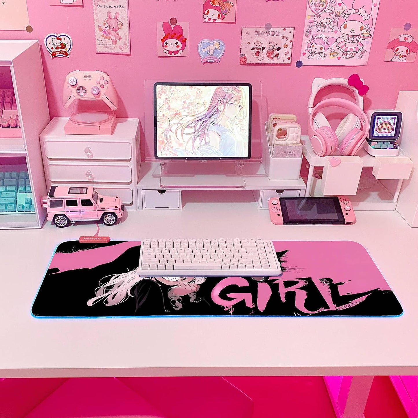 Pink RGB Gaming Mouse Pad 31.5X12 Inch PC XL Large Extended Glowing Led Light up Desk Pad Non-Slip Rubber Base Computer Cute Mousepad Mat Desk Accessories Gaming Setup Dream Girl
