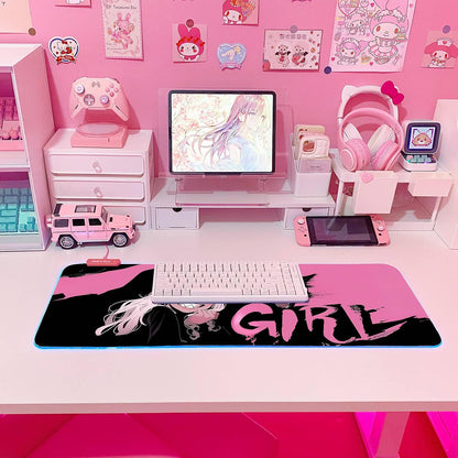 Pink RGB Gaming Mouse Pad 31.5X12 Inch PC XL Large Extended Glowing Led Light up Desk Pad Non-Slip Rubber Base Computer Cute Mousepad Mat Desk Accessories Gaming Setup Dream Girl