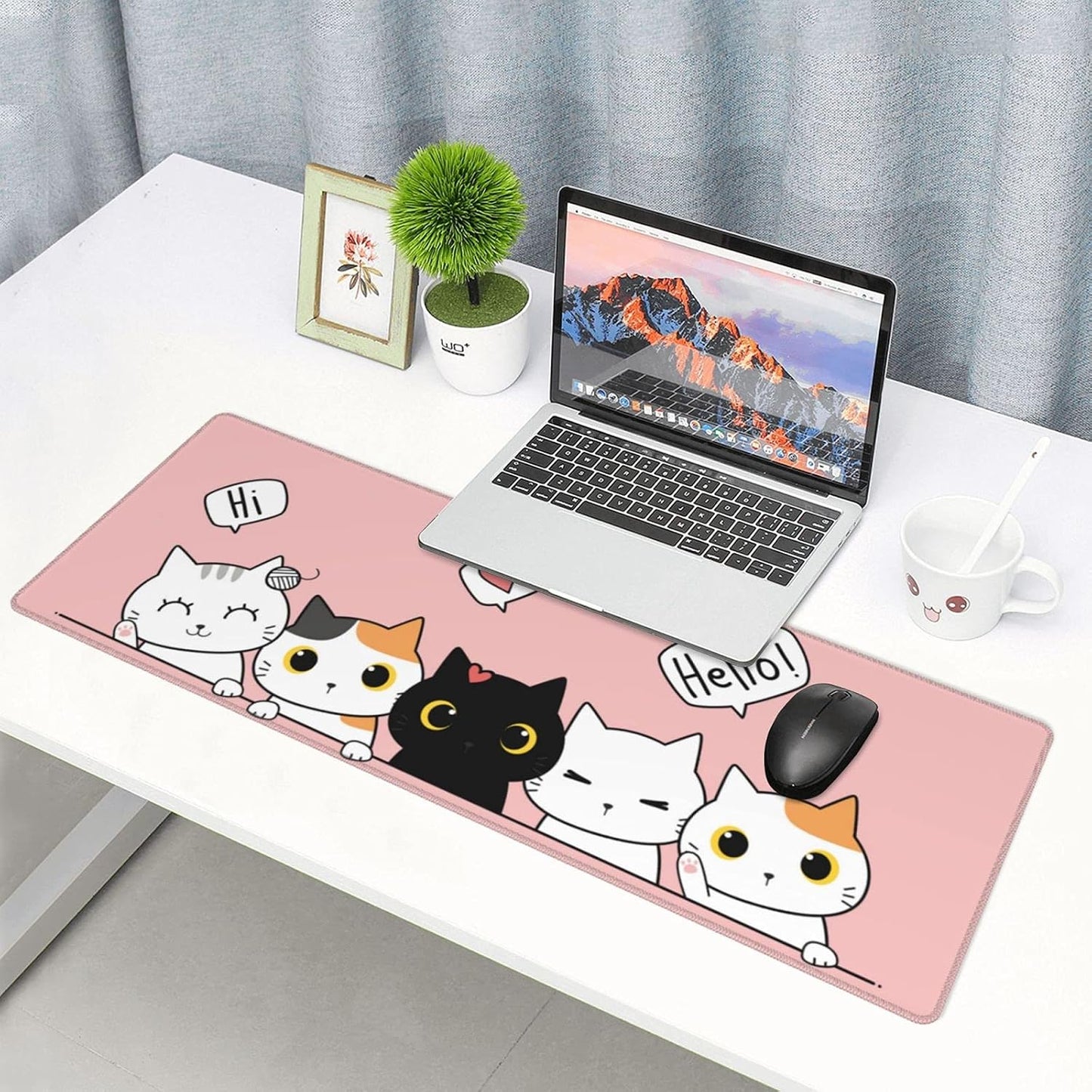 Pink Cute Kittens Cat Gaming Mouse Pad Large XL Girls Kawaii Desk Mat Long Extended Pads Big Mousepad for Home Office Decor Accessories
