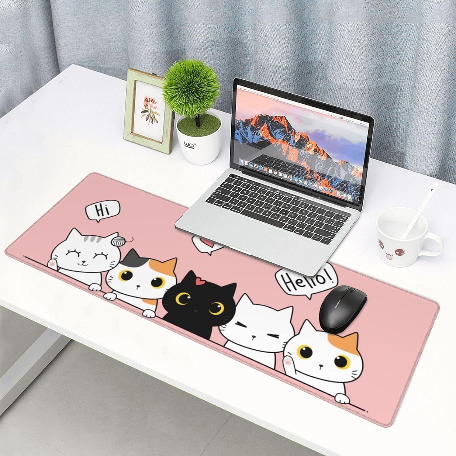 Pink Cute Kittens Cat Gaming Mouse Pad Large XL Girls Kawaii Desk Mat Long Extended Pads Big Mousepad for Home Office Decor Accessories
