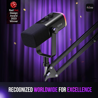 Gaming Microphone Bundle with RGB Audio Mixer, XLR Cable, Podcast Equipment Set for Streaming, Vocal, Voice-Over, Compatible with PC with Mute, Gain Knob, Headphones Monitor (AM8T+SC3W+L9)