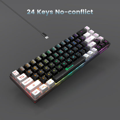 65% Gaming Keyboard, LED Backlit Mini Wired Gaming Keyboard, Ultra-Compact Anti-Ghosting No-Conflict 68 Keys Gaming Wired Keyboard for PC Laptop Gamer
