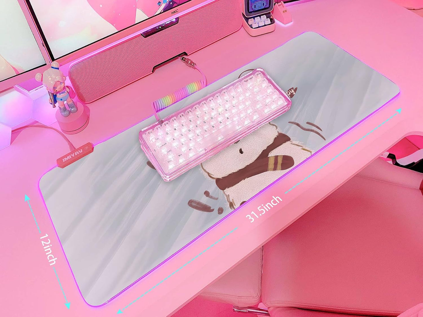 Pink RGB Gaming Mouse Pad 31.5X12 Inch PC XL Large Extended Glowing Led Light up Desk Pad Non-Slip Rubber Base Computer Cute Mousepad Mat Desk Accessories Gaming Setup 60-0768