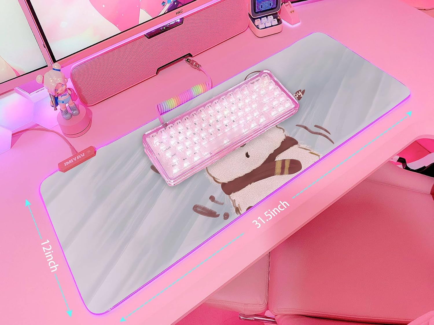 Pink RGB Gaming Mouse Pad 31.5X12 Inch PC XL Large Extended Glowing Led Light up Desk Pad Non-Slip Rubber Base Computer Cute Mousepad Mat Desk Accessories Gaming Setup 60-0768