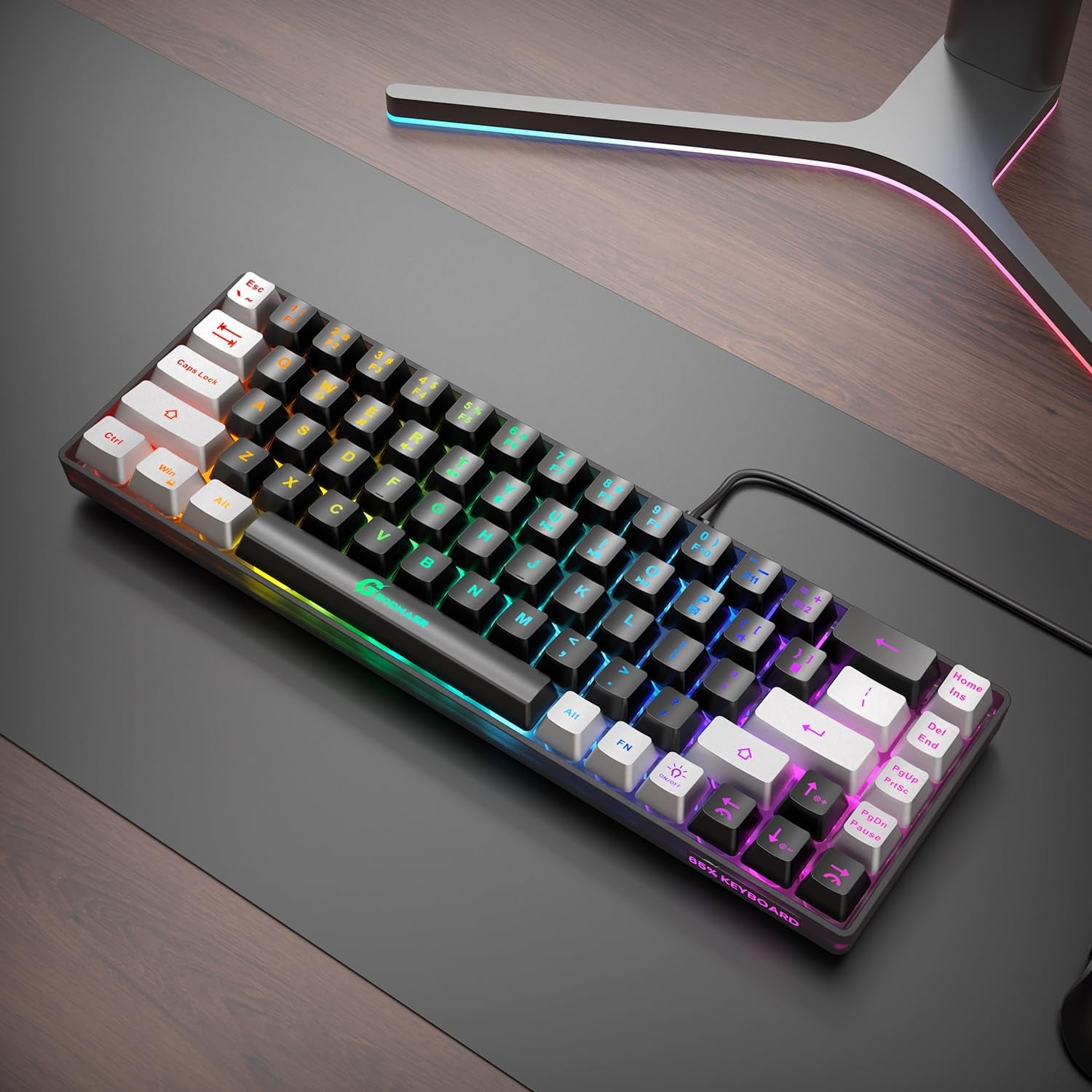 65% Gaming Keyboard, LED Backlit Mini Wired Gaming Keyboard, Ultra-Compact Anti-Ghosting No-Conflict 68 Keys Gaming Wired Keyboard for PC Laptop Gamer