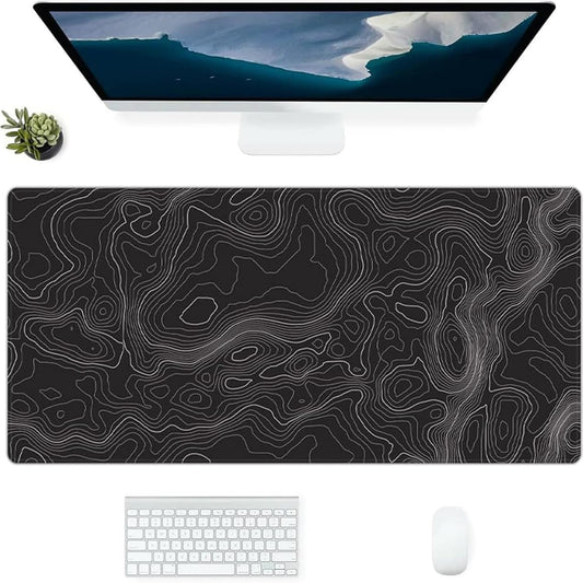 Black Topographic Desk Mat, Large Gaming Mouse Pad 35.4X15.7In