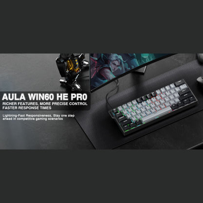 WIN60 HE 61-Key Wired Hall Effect Magnetic 60% Gaming Keyboard, RGB, Instant Commands, 60% Compact Design, Near-Zero Delay, Custom Actuation, Rapid Response - Grey/Black