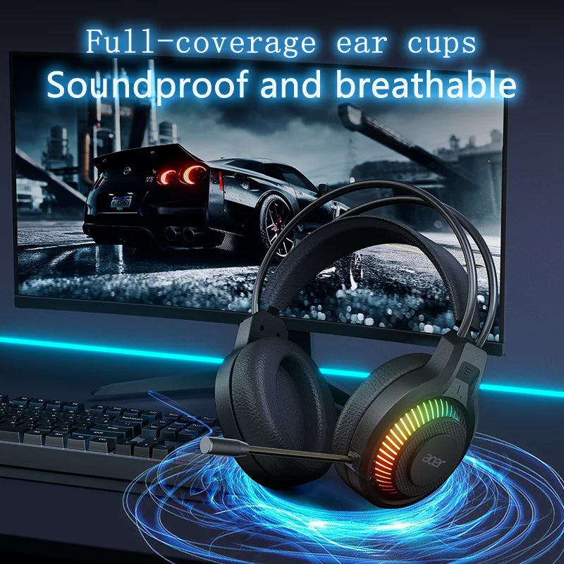 Gaming Headphones with Mic 7.1 Stereo Virtual Surround LED Light Bass Earphone Headsets Gamer for Computer PC Gamer OHW303