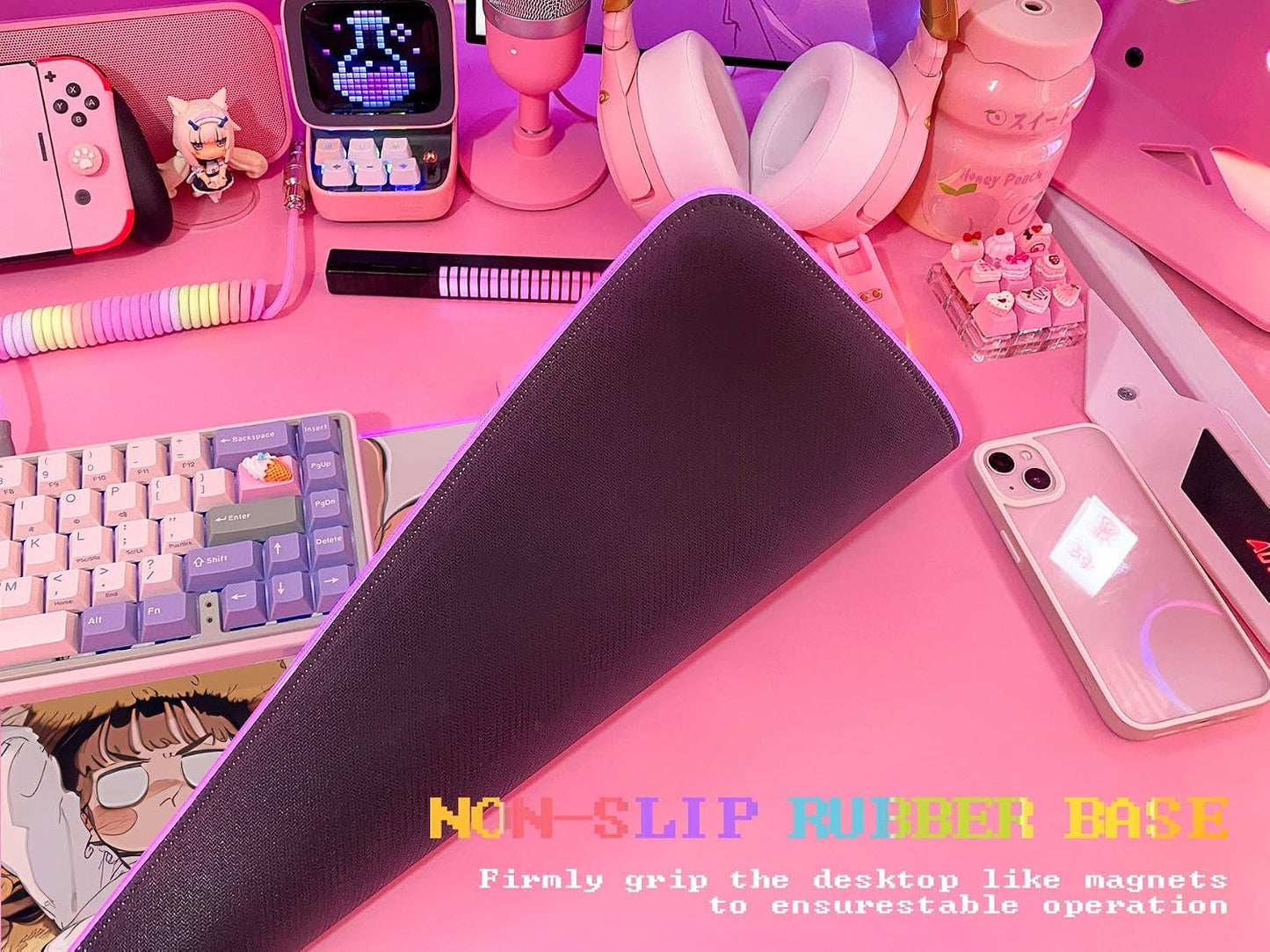 Pink RGB Gaming Mouse Pad 31.5X12 Inch PC XL Large Extended Glowing Led Light up Desk Pad Non-Slip Rubber Base Computer Cute Mousepad Mat Desk Accessories Gaming Setup Cozy Hideout