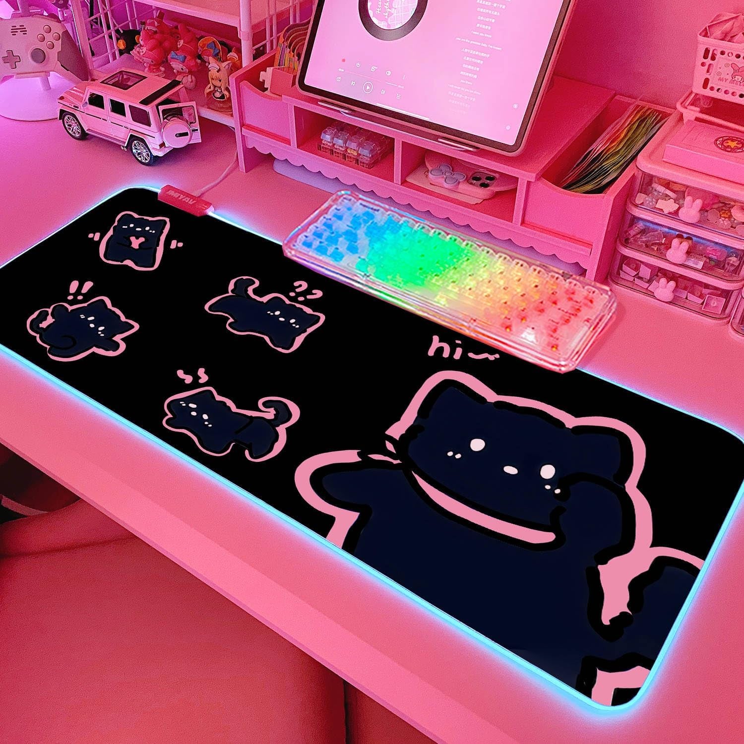 Pink RGB Gaming Mouse Pad 31.5X12 Inch PC XL Large Extended Glowing Led Light up Desk Pad Non-Slip Rubber Base Computer Cute Mousepad Mat Desk Accessories Gaming Setup 43-103