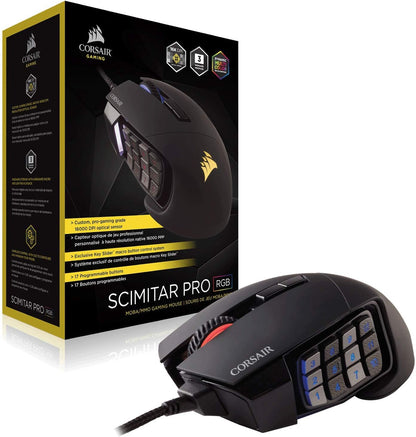 Corsair Scimitar Pro RGB Optical MMO Gaming Mouse (16,000 DPI Optical Sensor, 12 Programmable Side Buttons, 4-Zone RGB Multicolour Lighting, On-Board Storage) - Black