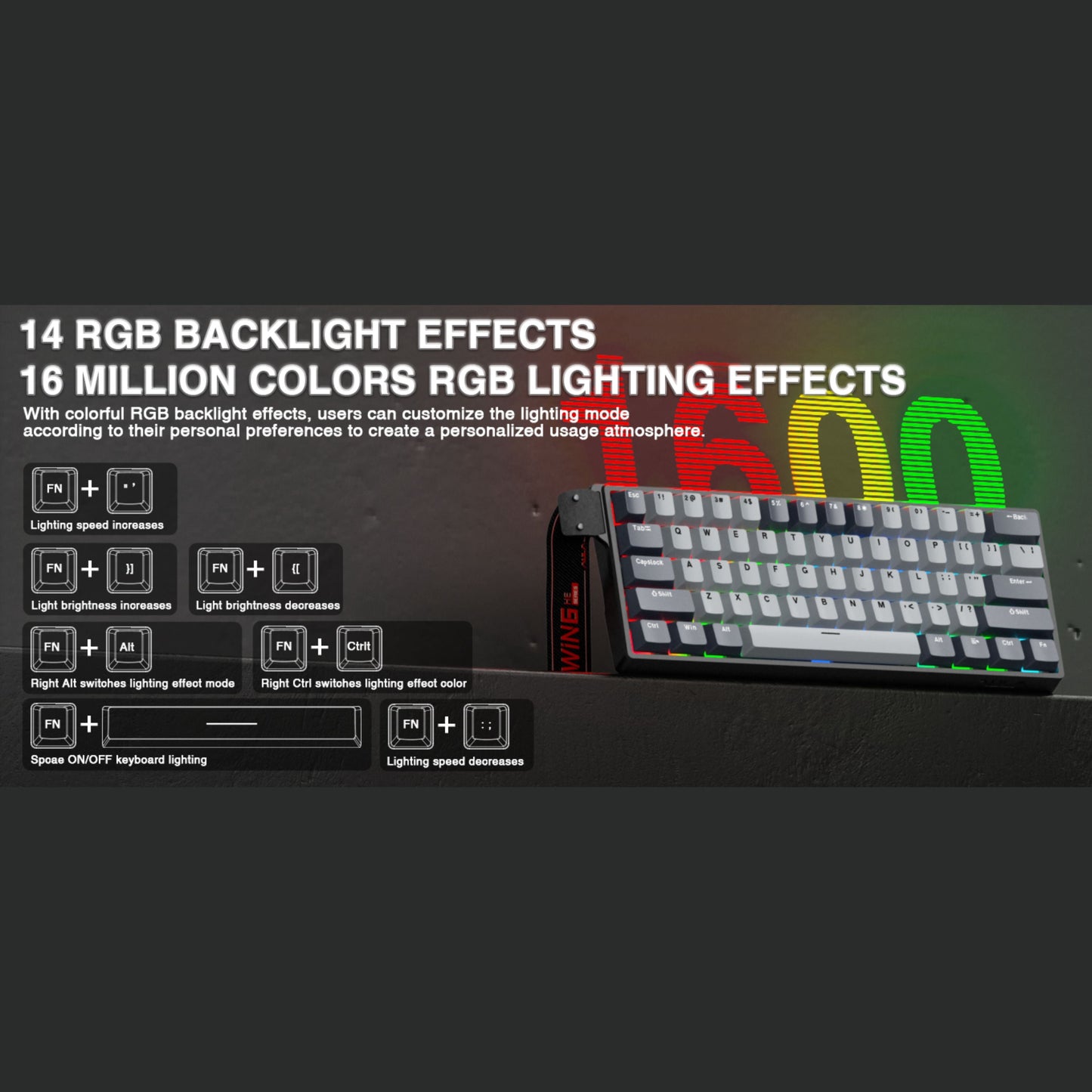 WIN60 HE 61-Key Wired Hall Effect Magnetic 60% Gaming Keyboard, RGB, Instant Commands, 60% Compact Design, Near-Zero Delay, Custom Actuation, Rapid Response - Grey/Black