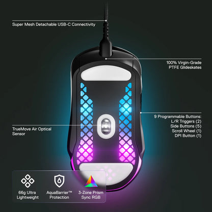 Aerox 5 Ultra Lightweight Honeycomb Water Resistant Wired RGB Optical Gaming Mouse with 9 Programmable Buttons