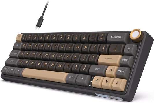 R65 Wired Gaming Keyboard with Volume Knob, 60% Percent RGB Backlit Mechanical Keyboard Gasket Mount with PBT Keycaps, MDA Profile, QMK/VIA, 66 Keys Hot Swappable Cream Switch, Black