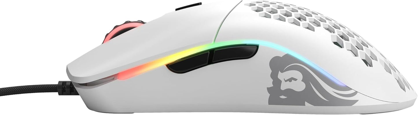 Model O- (Minus) Compact Wired Gaming Mouse - 58G Superlight Honeycomb Design, RGB, Pixart 3360 Sensor, Ambidextrous, Omron Switches - Matte White