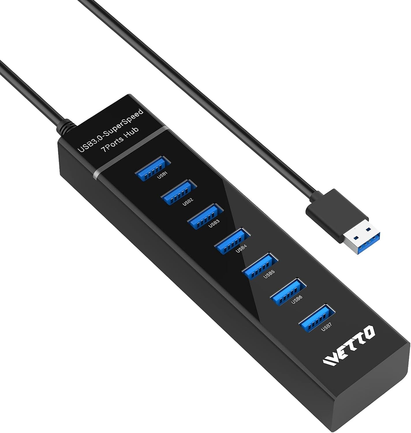 7-Port USB 3.0 Hub,  Data USB Hub Splitter with 3.3Ft Long Cable for Laptop, PC, Macbook, Mac Pro, Mac Mini, Imac, Surface Pro and More