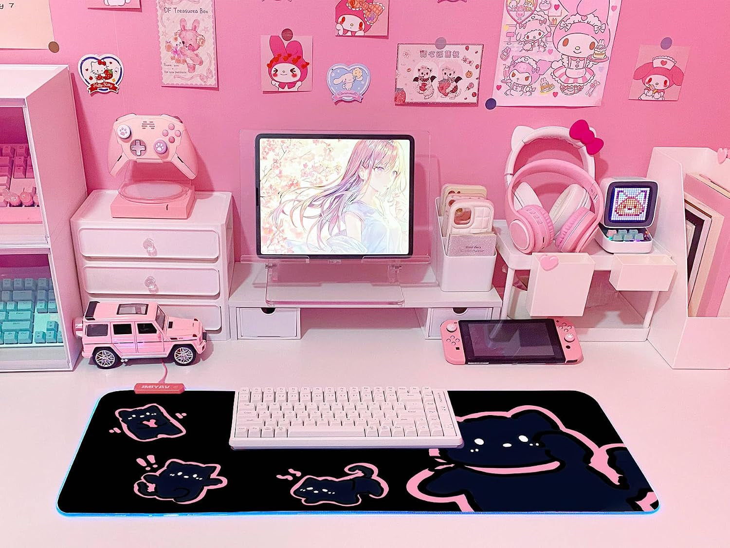 Pink RGB Gaming Mouse Pad 31.5X12 Inch PC XL Large Extended Glowing Led Light up Desk Pad Non-Slip Rubber Base Computer Cute Mousepad Mat Desk Accessories Gaming Setup 43-103