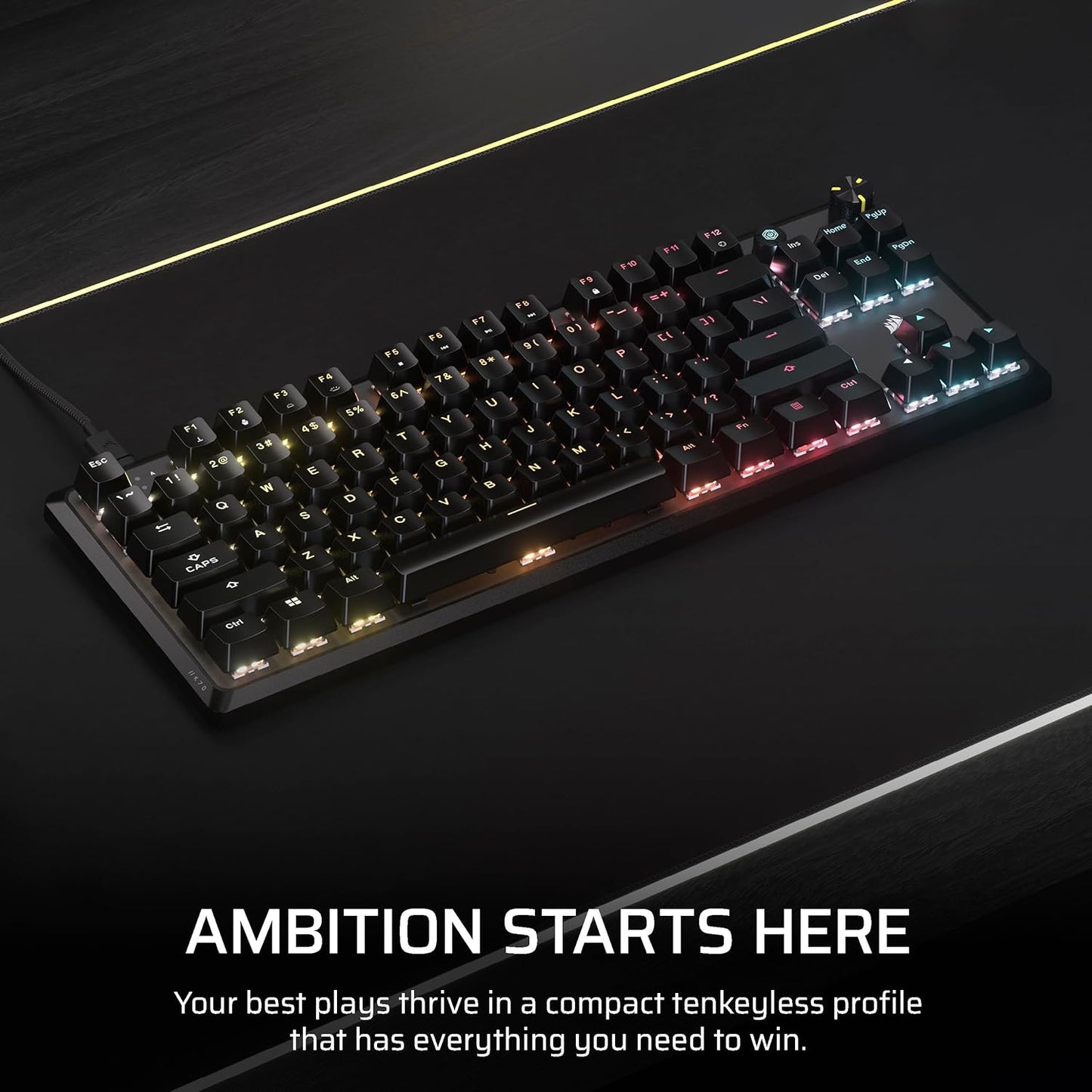 Corsair K70 CORE TKL RGB Tenkeyless Mechanical Wired Gaming Keyboard – Pre-Lubed MLX Red V2 Linear Switches, SOCD, ABS Double-Shot Keycaps, Sound Dampening, 1000Hz Polling, QWERTY NA – Black