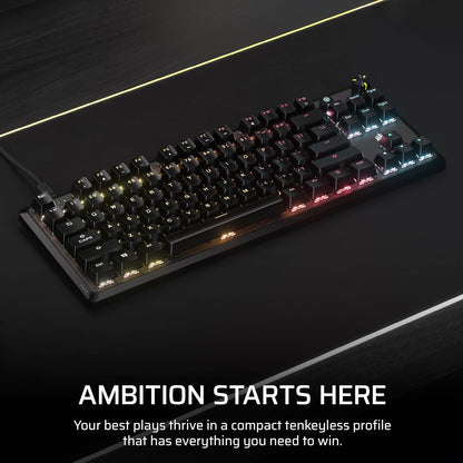 Corsair K70 CORE TKL RGB Tenkeyless Mechanical Wired Gaming Keyboard – Pre-Lubed MLX Red V2 Linear Switches, SOCD, ABS Double-Shot Keycaps, Sound Dampening, 1000Hz Polling, QWERTY NA – Black