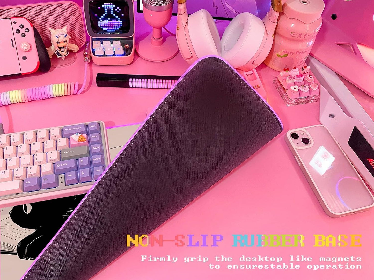 Pink RGB Gaming Mouse Pad 31.5X12 Inch PC XL Large Extended Glowing Led Light up Desk Pad Non-Slip Rubber Base Computer Cute Mousepad Mat Desk Accessories Gaming Setup 810
