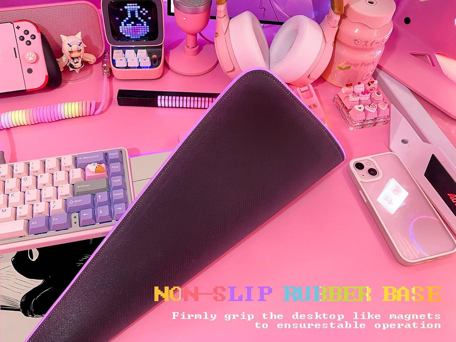 Pink RGB Gaming Mouse Pad 31.5X12 Inch PC XL Large Extended Glowing Led Light up Desk Pad Non-Slip Rubber Base Computer Cute Mousepad Mat Desk Accessories Gaming Setup 810