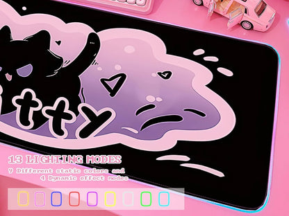 Pink RGB Gaming Mouse Pad 31.5X12 Inch PC XL Large Extended Glowing Led Light up Desk Pad Non-Slip Rubber Base Computer Cute Mousepad Mat Desk Accessories Gaming Setup Krazy Kitty