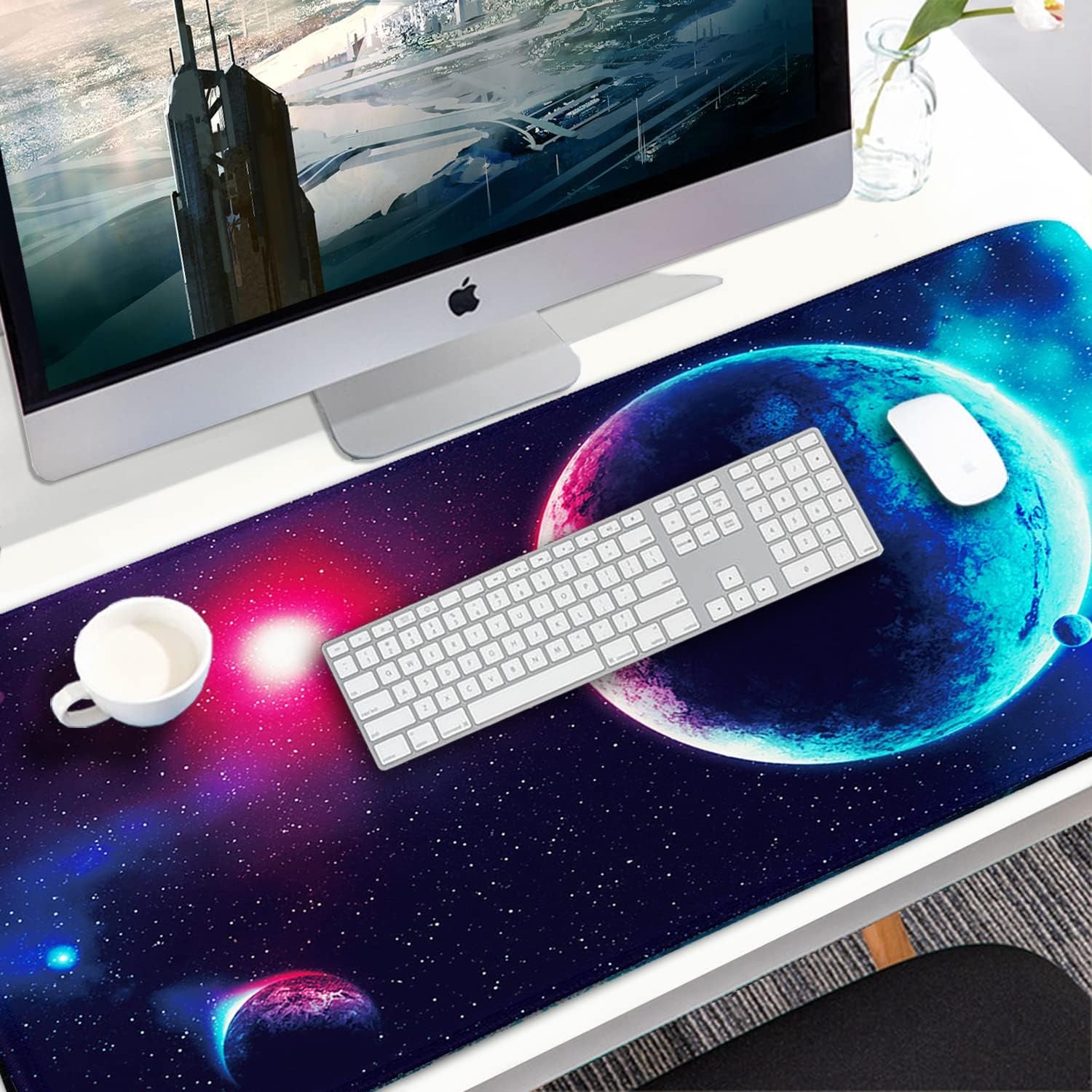 Gaming Mouse Pad, 31.5X15.7 Inch Large Extended Computer Keyboard Mouse Mat, Water Resist Non-Slip Mousepad Rubber Base Long XXL Gaming Mousepad for Work, Office & Home, Space