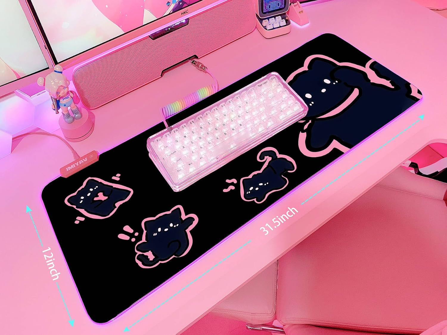 Pink RGB Gaming Mouse Pad 31.5X12 Inch PC XL Large Extended Glowing Led Light up Desk Pad Non-Slip Rubber Base Computer Cute Mousepad Mat Desk Accessories Gaming Setup 43-103