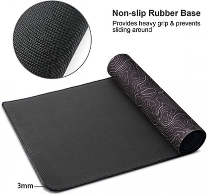 Black Topographic Desk Mat, Large Gaming Mouse Pad 35.4X15.7In