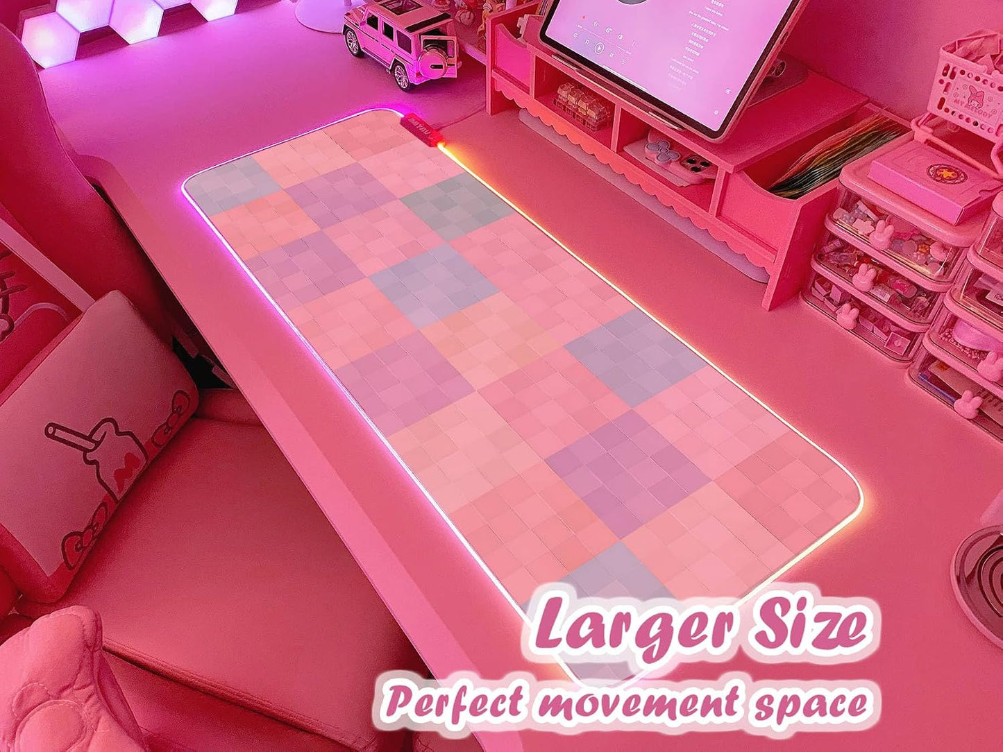 Pink RGB Gaming Mouse Pad 31.5X12 Inch PC XL Large Extended Glowing Led Light up Desk Pad Non-Slip Rubber Base Computer Cute Mousepad Mat Desk Accessories Gaming Setup 62