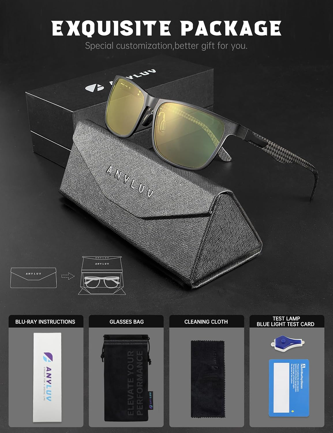 Blue Light Blocking Glasses Men, Black Al-Mg Metal Carbon Fiber