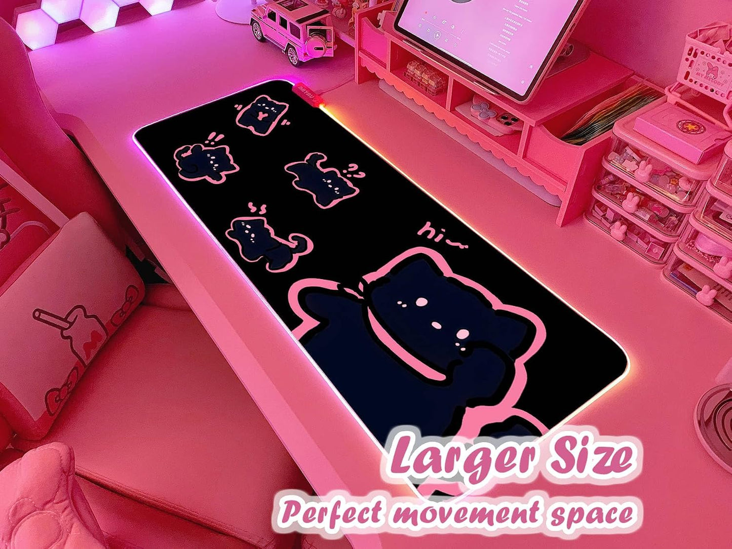 Pink RGB Gaming Mouse Pad 31.5X12 Inch PC XL Large Extended Glowing Led Light up Desk Pad Non-Slip Rubber Base Computer Cute Mousepad Mat Desk Accessories Gaming Setup 43-103