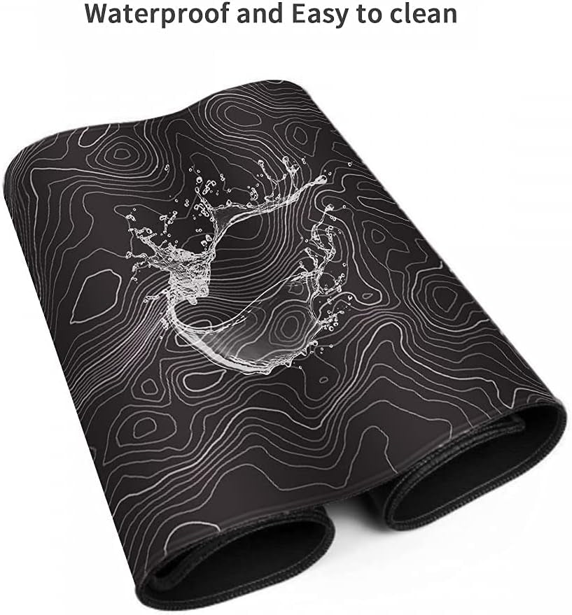 Black Topographic Desk Mat, Large Gaming Mouse Pad 35.4X15.7In