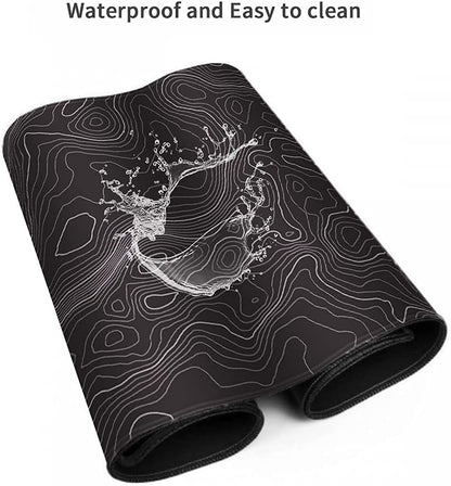 Black Topographic Desk Mat, Large Gaming Mouse Pad 35.4X15.7In