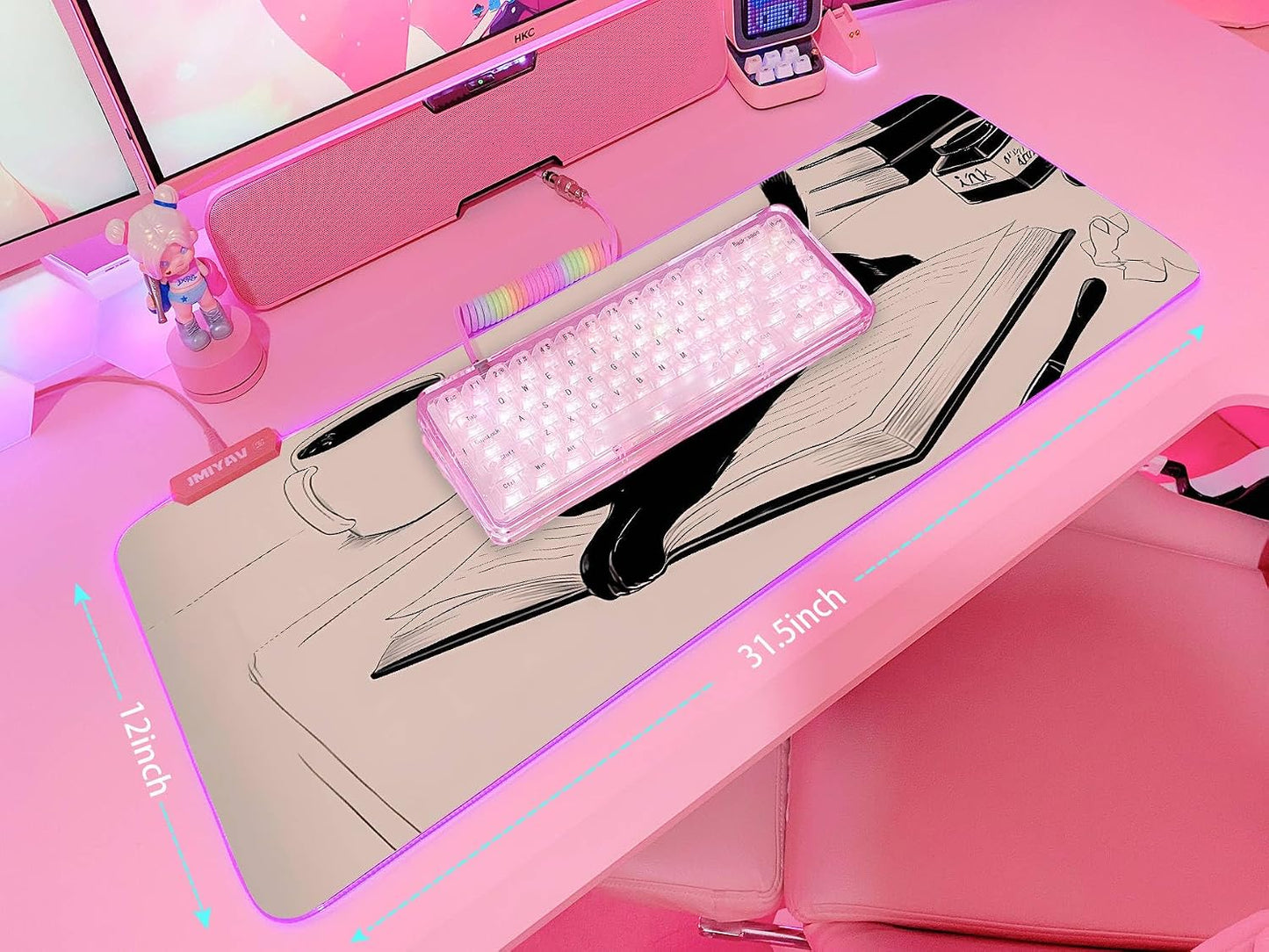 Pink RGB Gaming Mouse Pad 31.5X12 Inch PC XL Large Extended Glowing Led Light up Desk Pad Non-Slip Rubber Base Computer Cute Mousepad Mat Desk Accessories Gaming Setup 810